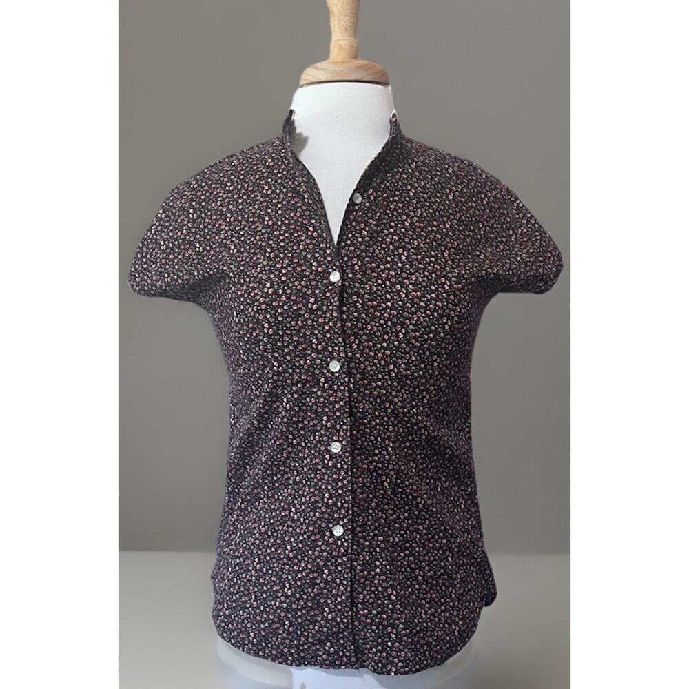 Vintage 70s Cottagecore Whimsy Floral Button Lace Trim Cap Sleeve size 10